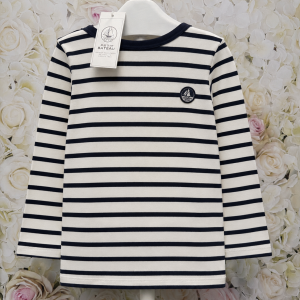 Cream & Navy Crew Neck Jumper by Petit Bateau