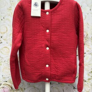 Red quilted button up cardigan by Petit Bateau