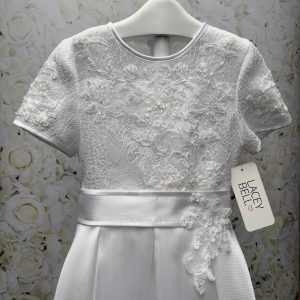 Lacey Bell White Satin Lace Communion Dress